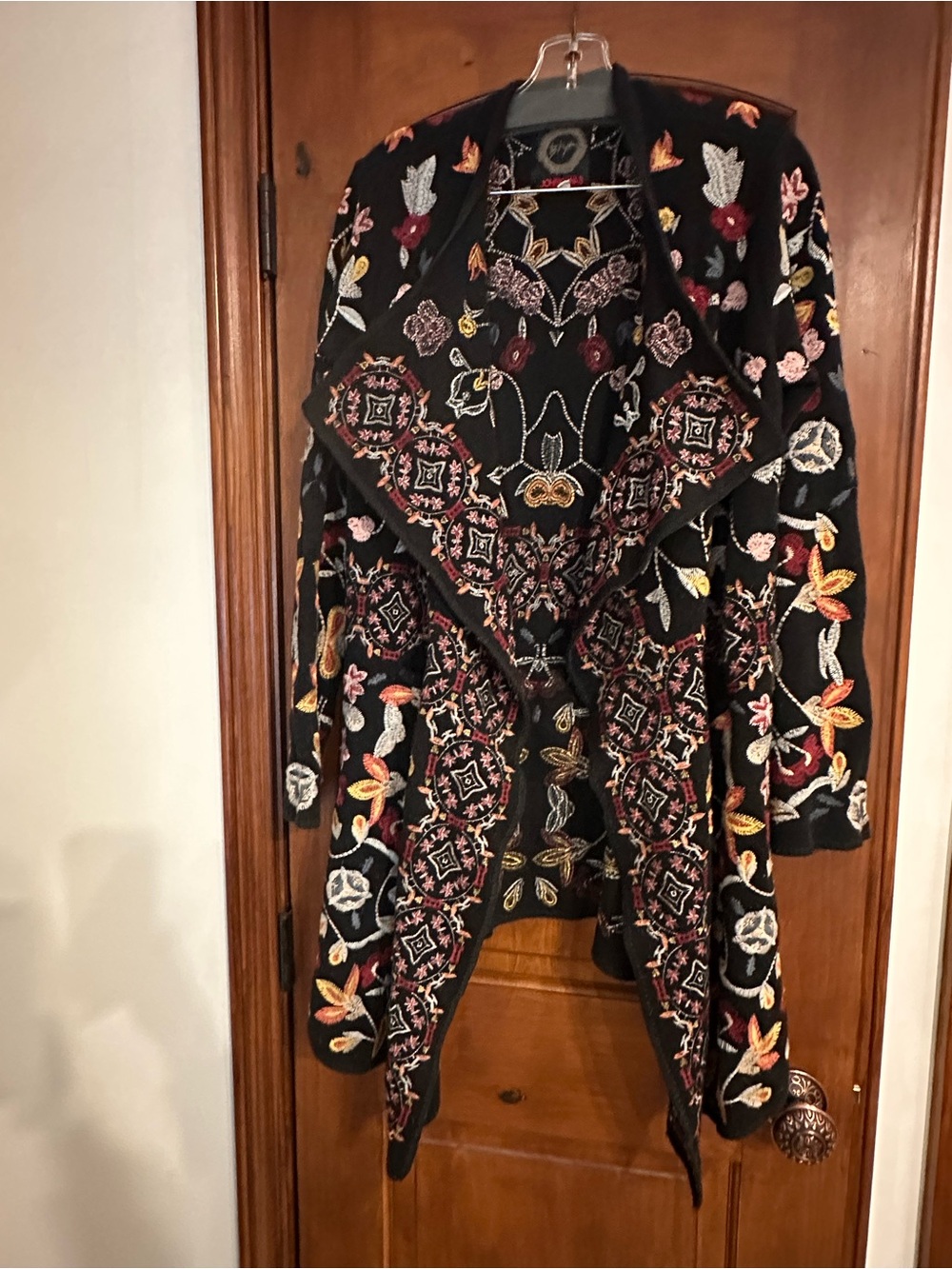 Johnny Was Embroidered Black Open-Front Women's Coatigan